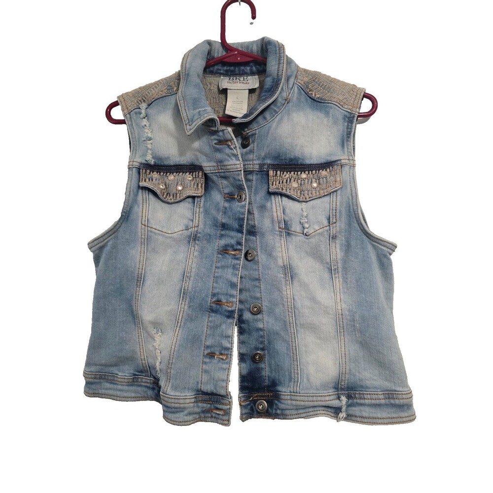 Buckle BKE Outerwear Rhinestone Embroidered Denim Vest Womans Sz Large Western